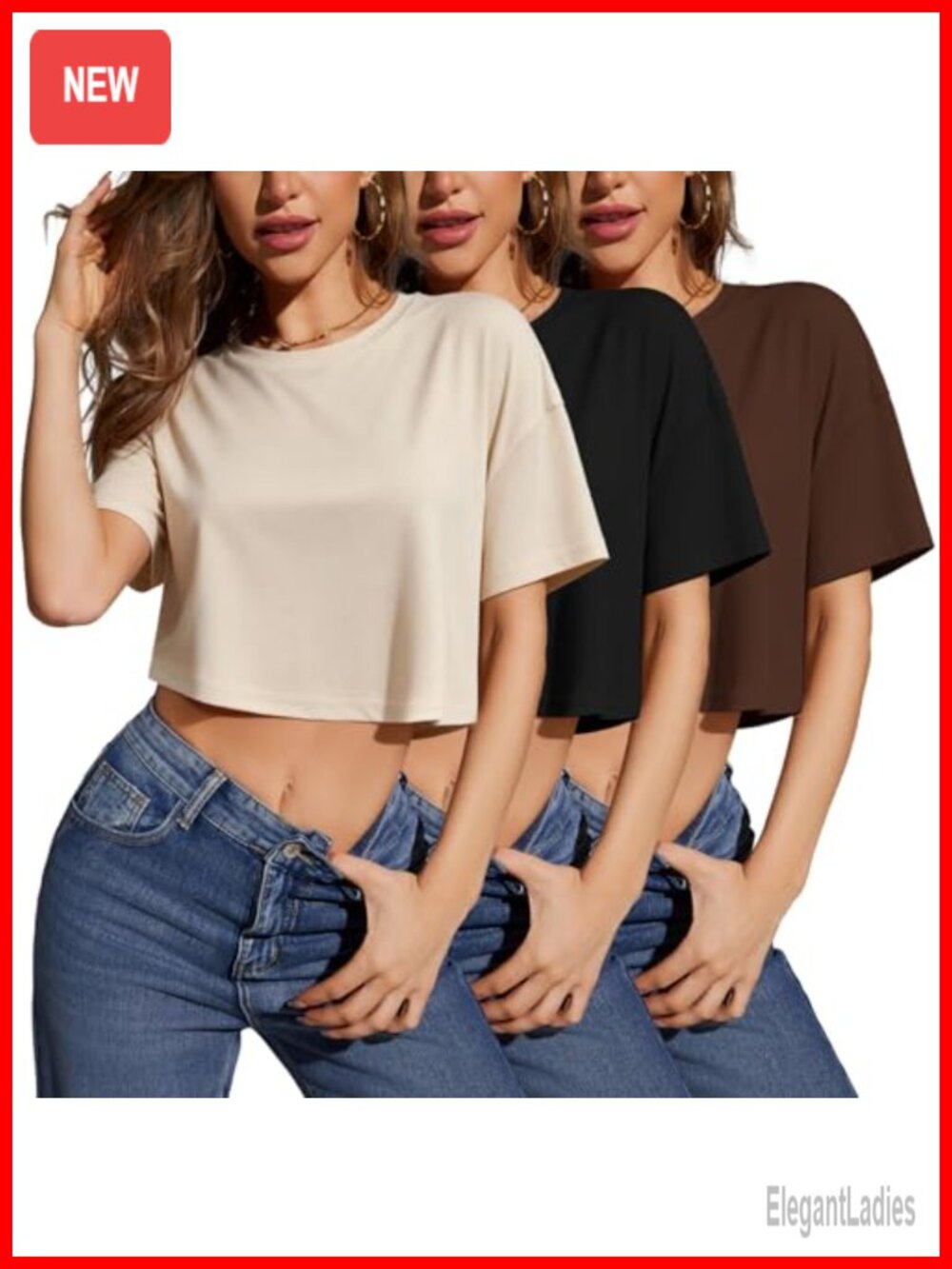 Women's Oversized Cropped Crew Neck Short Sleeve T-Shirt Loose Fit Tee